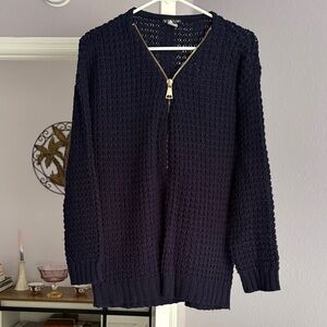 VENUS Navy V-Neck Sweater with Gold Zipper